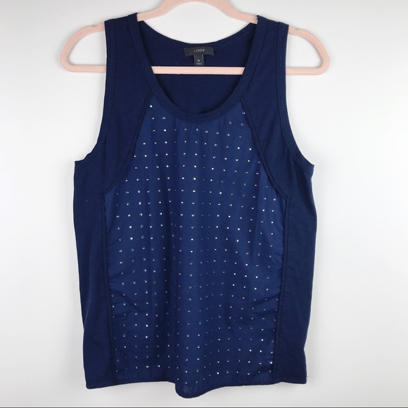 J. Crew Tops - J. Crew Navy Inset Embellished Tank Top Sleeveless Size Medium Casual